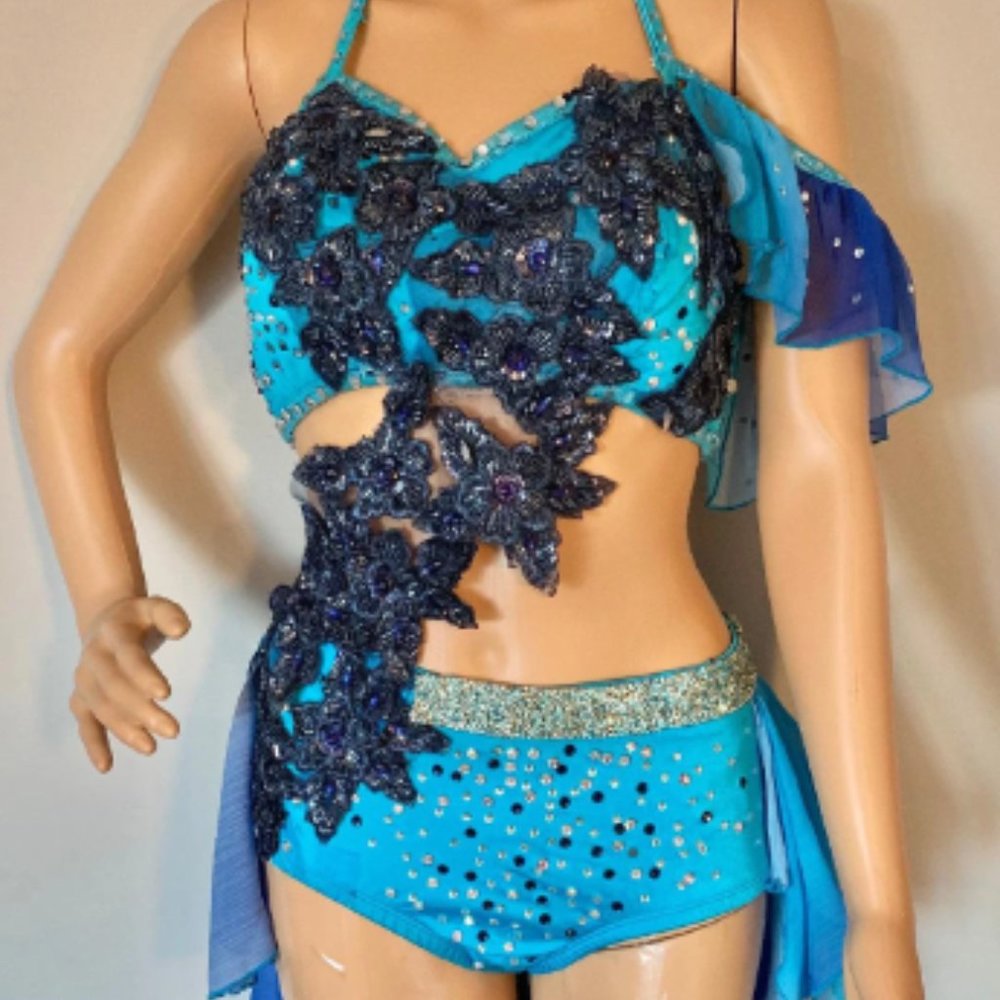 Blue 2 piece Custom Dance Costume